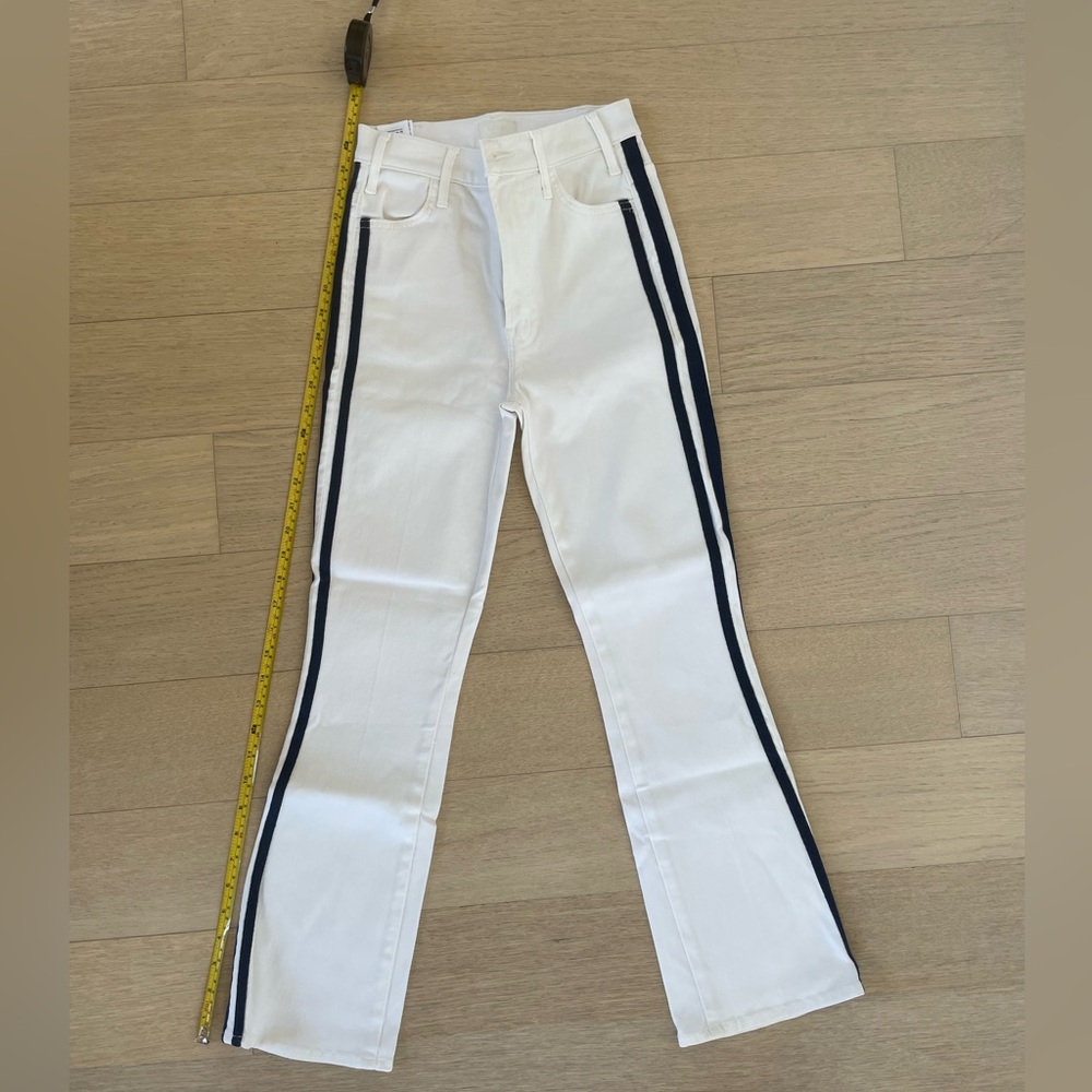 Mother Denim The Hustler Ankle White with Navy Sparkle Stripes Size 24